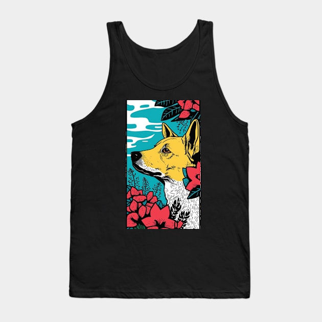 Jindo Dog Vibrant Tropical Flower Tall Retro Vintage Digital Pop Art Portrait 2 Tank Top by ArtHouseFlunky